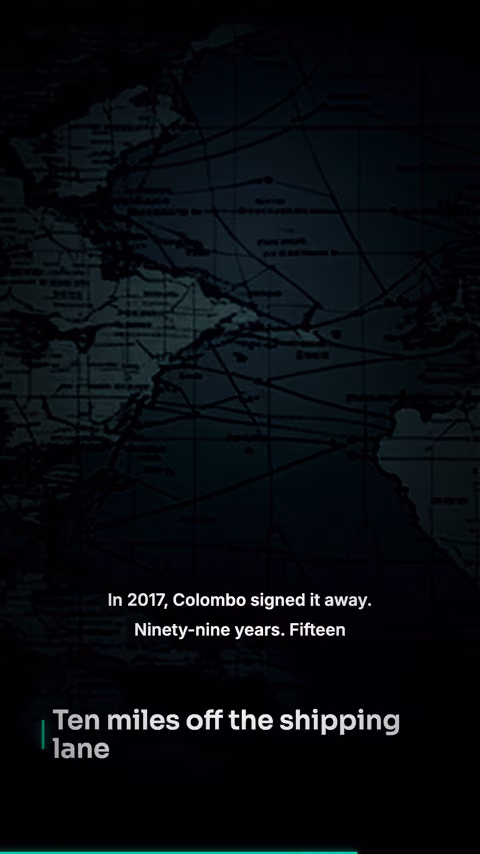 Storyboard frame: shipping-lane map scene.